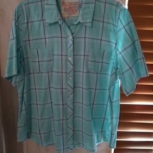 Blue Plaid Short Sleeve Light Weight Shirt Size 16W